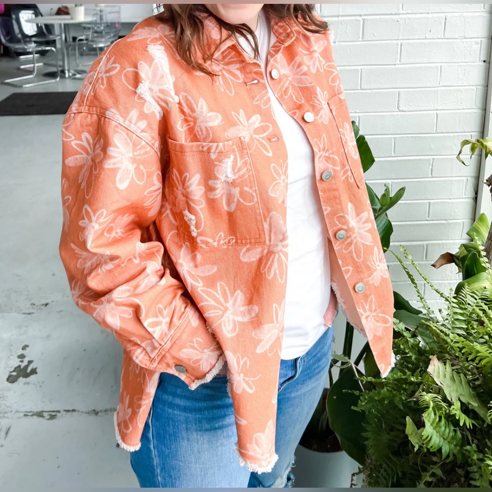 💕Peach Love California Floral Jean Jacket Orange